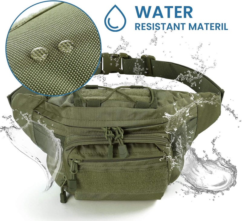 FRTKK Tactical Fanny Pack Military Waist Bag Pack with USA Flag Patch Utility Hip Pack with Adjustable Strap for Outdoors Fishing Cycling Camping Hiking Dog Walking (Army green 2) - Image 4